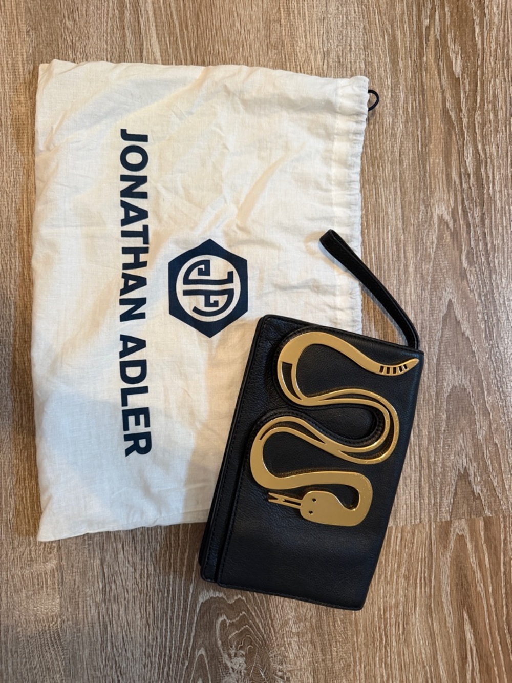 Jonathan Adler Black Wristlet with Gold Snake Detail